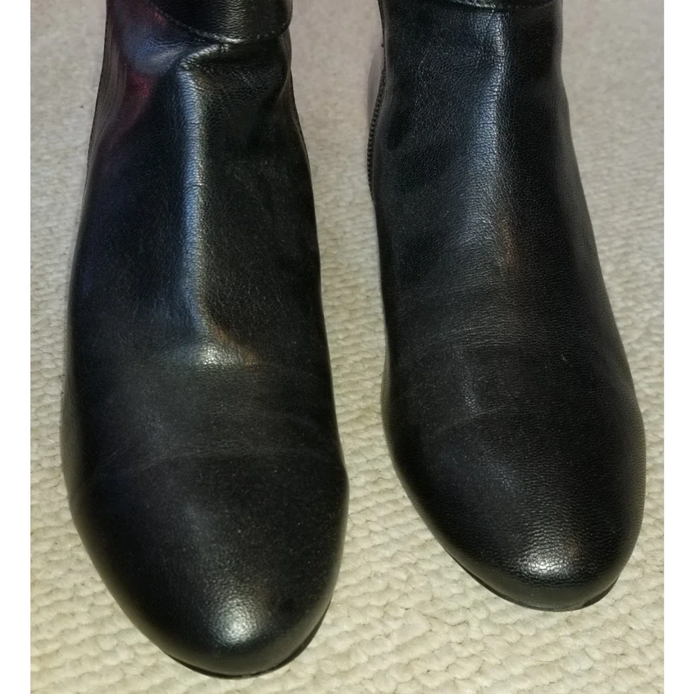 Womens Boots-BANDOLINO-black leather knee boots 'Bdadanna' wedged-6.5 M